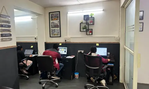 Workstations and seating inside the firm’s Delhi office
